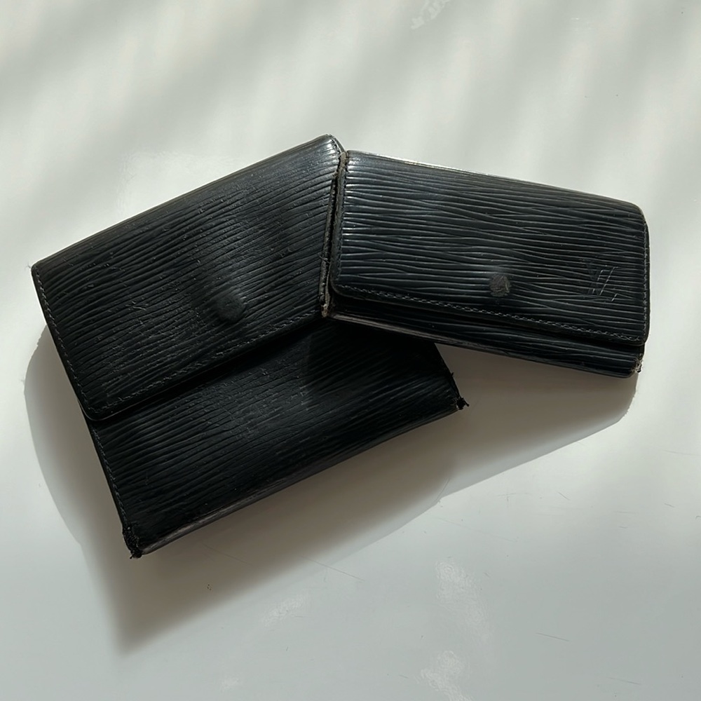 LOUIS VUITTON BLACK EPI Elise WALLET AND KEY Holder BUNDLE